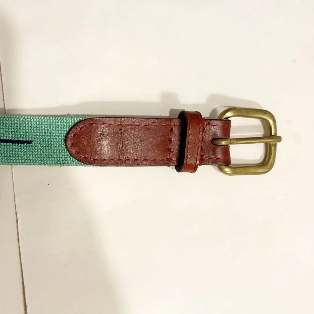 Smathers & Branson Boys Size L Needlepoint Belt Fish Green